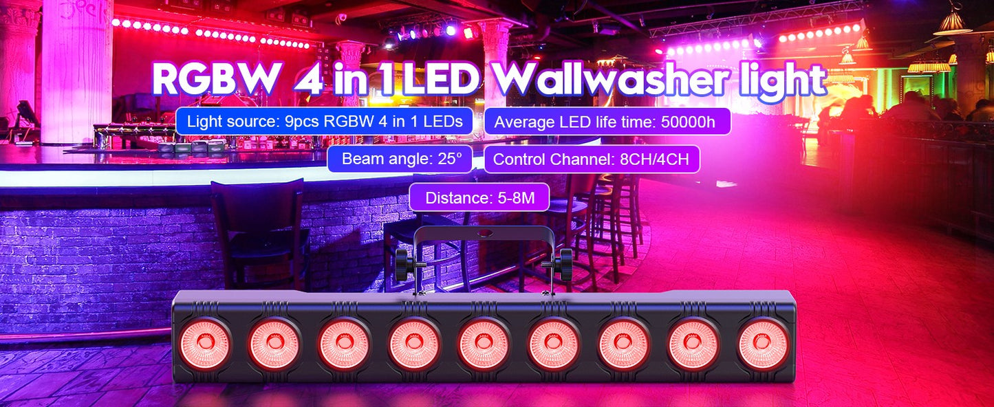 1/2/4PCS 9LEDs 4IN1 Wall Wash Lamp 36W RGBW Lights Bar Stage Lighting Effect DJ Party Lights Projection Light for Disco Theater
