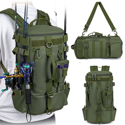 Mochila Tática de Pesca com Porta-Varas, Bolsa para Apetrechos de Pesca, Armazenamento de Equipamentos de Pesca, Sistema Molle, para Acampamento, Caminhada, Bolsa Multifuncional para Exteriores