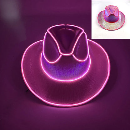 Chapéu de Cowboy LED Sem Fio, Chapéu de Cowboy Luminoso, Chapéu de Cowgirl Rosa para Discoteca, Noivas, Acessórios para Shows, Boates e Festas a Fantasia