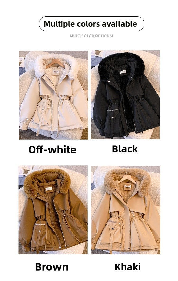 Fleece Lined Hood Down Jacket Winter Coat for Women Warm Drawstring Padded Parkas Korean Casual Streetwear Female Puffer Outwear