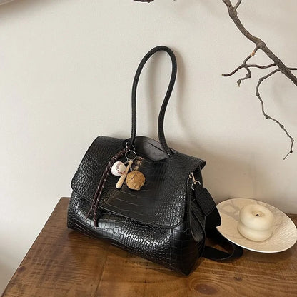 Crocodile Pattern Crossbody Bag For Women Black Shoulder Bag Brand Designer Women Bags Luxury PU Leather Flap Messenger Handbag