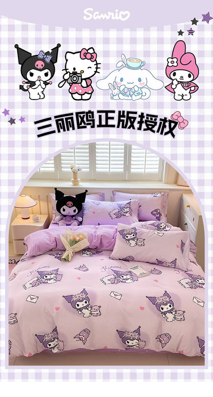 New Sanrio Hello Kitty Bedding Set Cotton Kuromi Melody Bedding Double Pillowcase Bed Linens Girl Dorm Bedclothes Home Textile