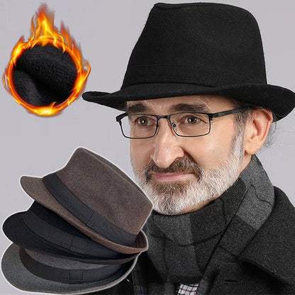 New Fashion Casual Topper for Men British Fashion Black Jazz Hat Wool Versatile Middle-aged Elderly Hat Elegent Trend Fedoras