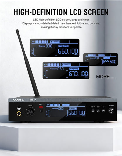Sistema Sem Fio de Monitoramento Intra-Auricular UHF Gooermi LM210 Canal Estéreo Com Múltiplos Transmissores Para Pequenos Concertos e Home Theater