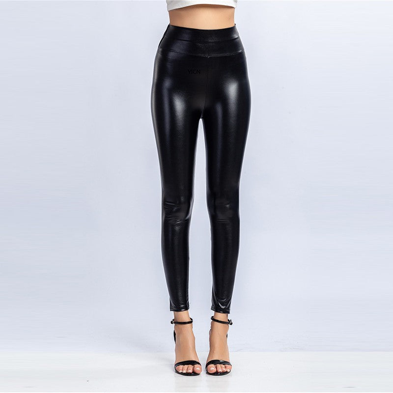 Plus Size Leather Pants High Waist Solid Black Pants Skinny Legging Tights For Women Comfortable Stretchy Leggings All-match