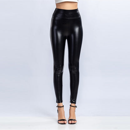 Plus Size Leather Pants High Waist Solid Black Pants Skinny Legging Tights For Women Comfortable Stretchy Leggings All-match