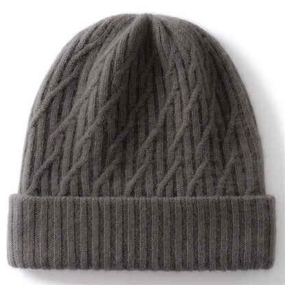 Autumn Winter 100% Cashmere Hat Double Layer Thickened Reversible Cold-Proof Unisex Knitted Wool Hat Versatile Ear Protection