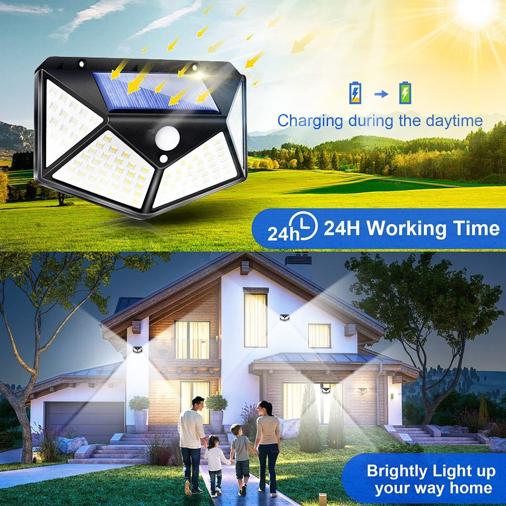 Solar Security Lamp Outdoor Garden Decor Waterproof Solar Powered 100 LED PIR Motion Sensor Spotlight for Yard & Pathway, Fence.