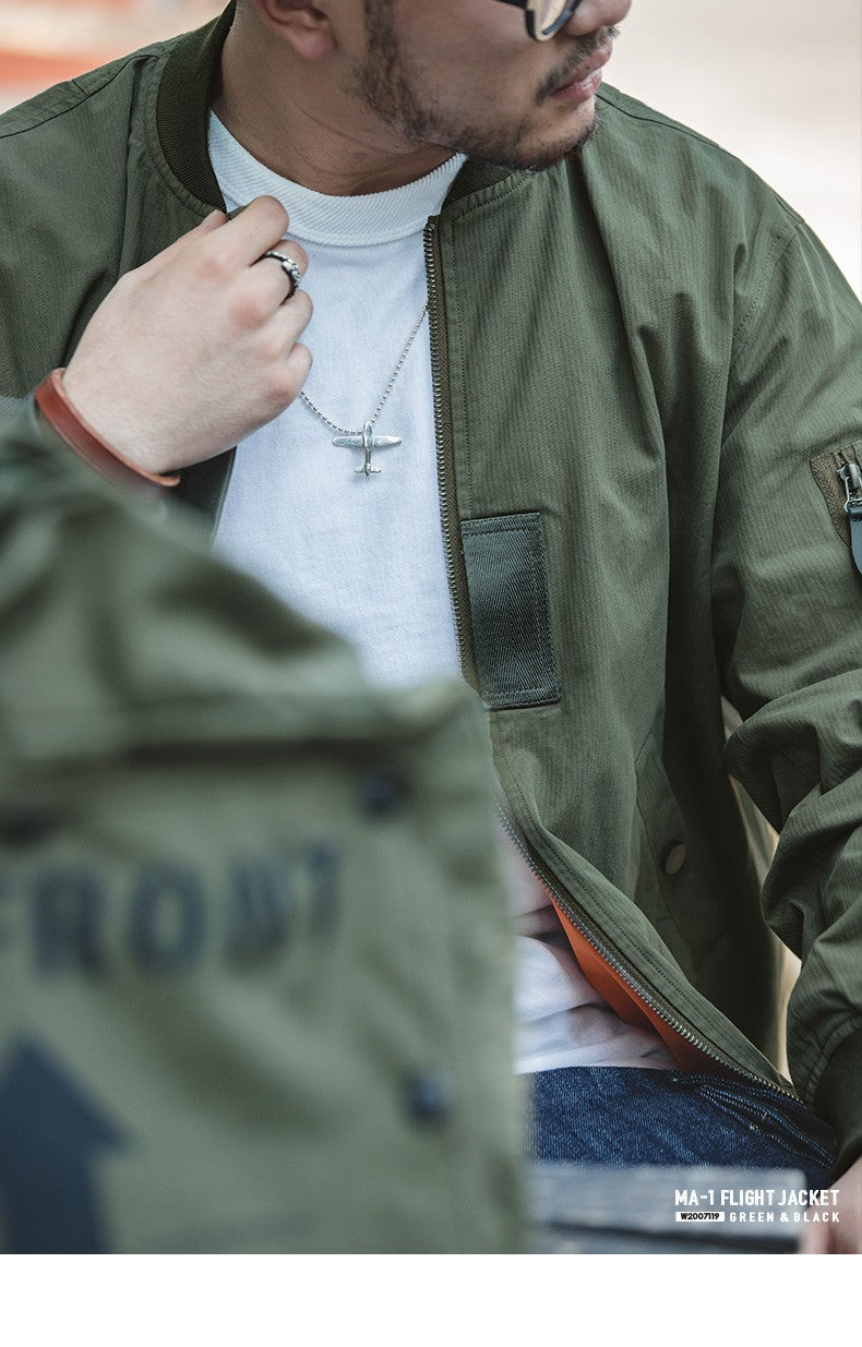 Maden Men's MA-1 Flight Bomber Jackets and T-shirts Vintage Air Pilot Jacket Green Baseball Suit Coat 2 Piece Tops