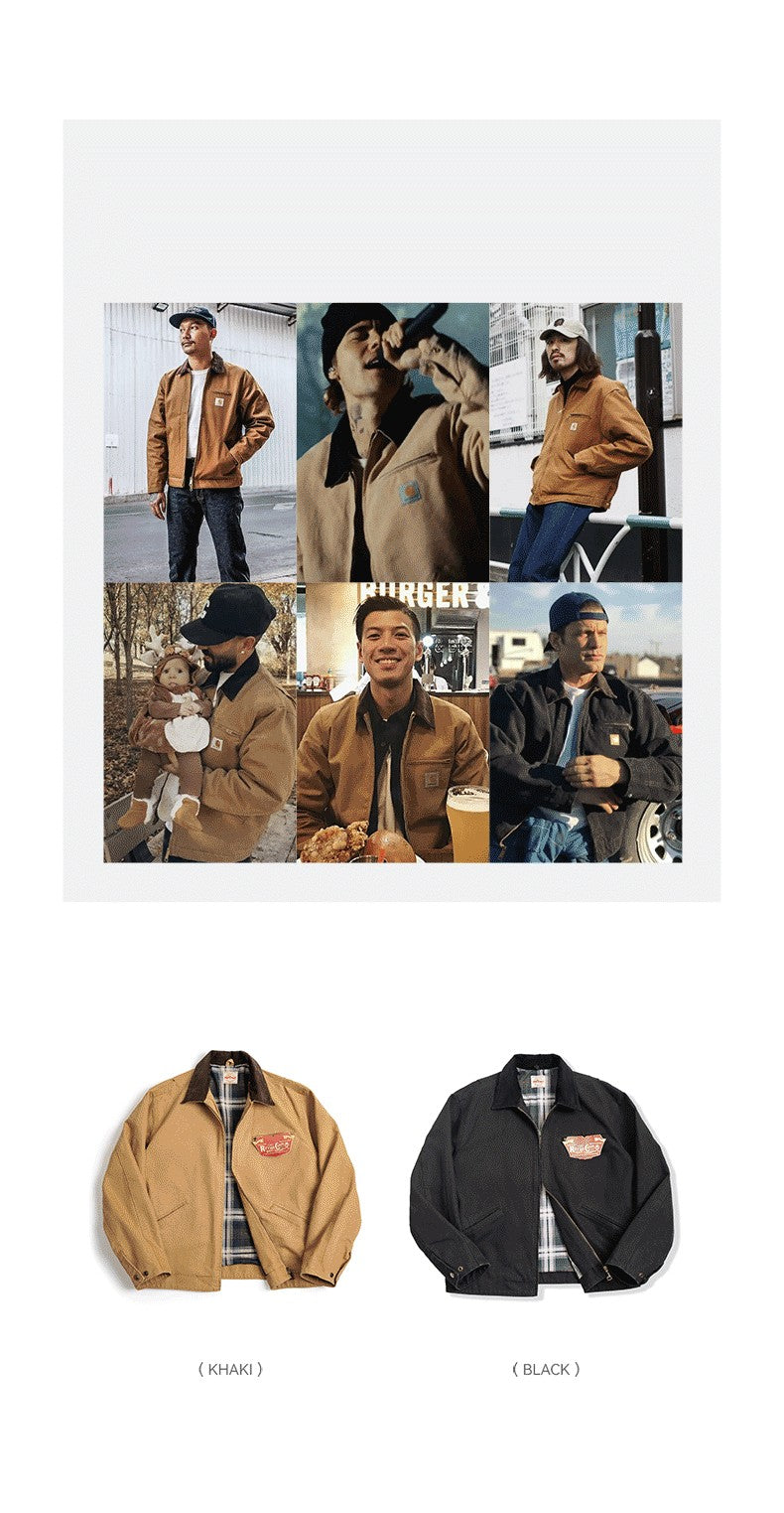 Maden Retro Canvas Detroit Hunting J001 Jacket Heavyweight Pocket Work Jacket Lapel Collar Zipper Coat for Men's Spring and Fall