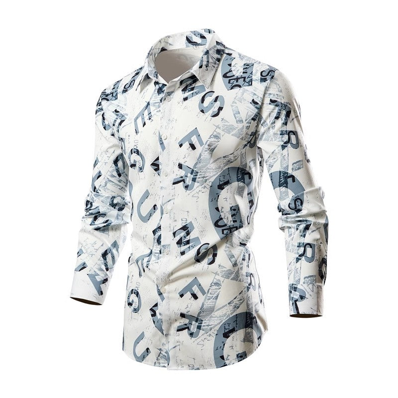 Men's White Vertical Stripe Long Sleeve Shirts, Single Breasted Lapel Shirt, Blue Gray Red Khaki Available, European Size S-XXL