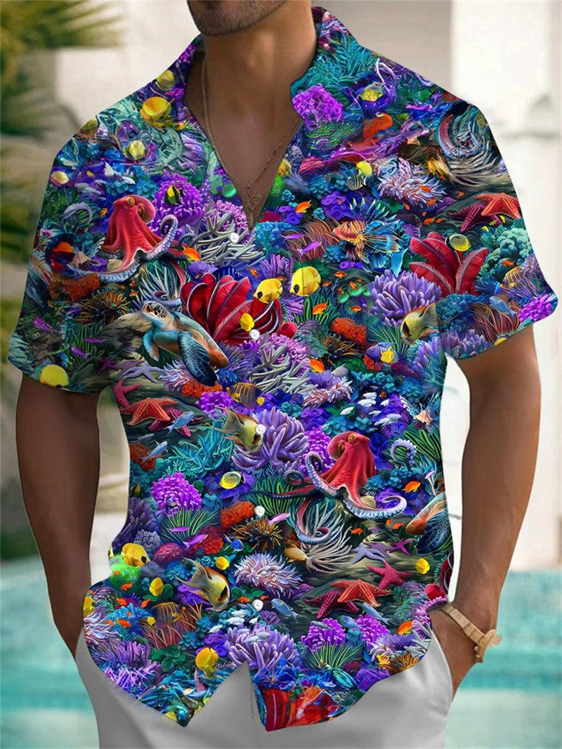 Summer Parrot 3D Printed Shirt Men's Fashion Shirt Single breasted Short sleeved Hawaiian Shirt Men's New Style