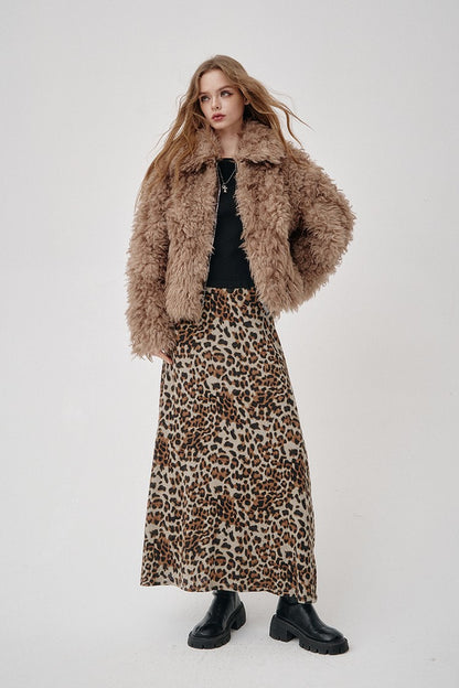 ELFSACK 2025 Winter New Arrivals Y2K Animal Print A-Line Long Maxi Skirt For Woman