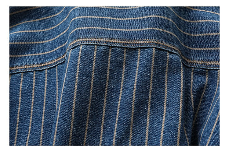 American Retro Workwear Long Sve Denim irt Loose Casual Striped ket irt Youth Trend Autumn Wear Iron Free