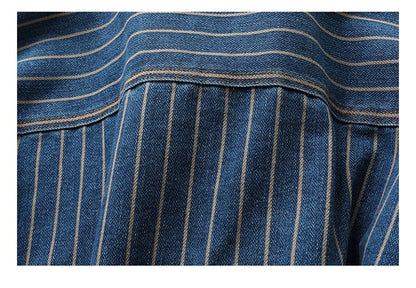 American Retro Workwear Long Sve Denim irt Loose Casual Striped ket irt Youth Trend Autumn Wear Iron Free