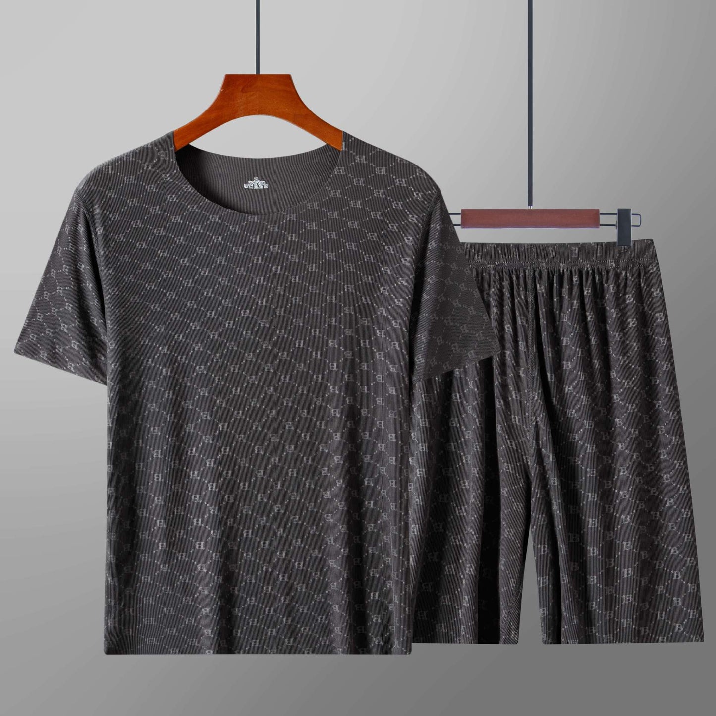 Summer Men's Pajamas Homewear Set Printed Ice Silk T-Shirt Short-Sleeved Modal Casual Pajamas Men's Pajama Trousers Thin Suit
