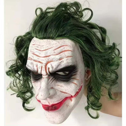 Halloween Latex Clown Mask Bat Knight Cosplay Horror Scary Joker Masks with Green Hair Wig Party Roleplay Cosplay Costume Props