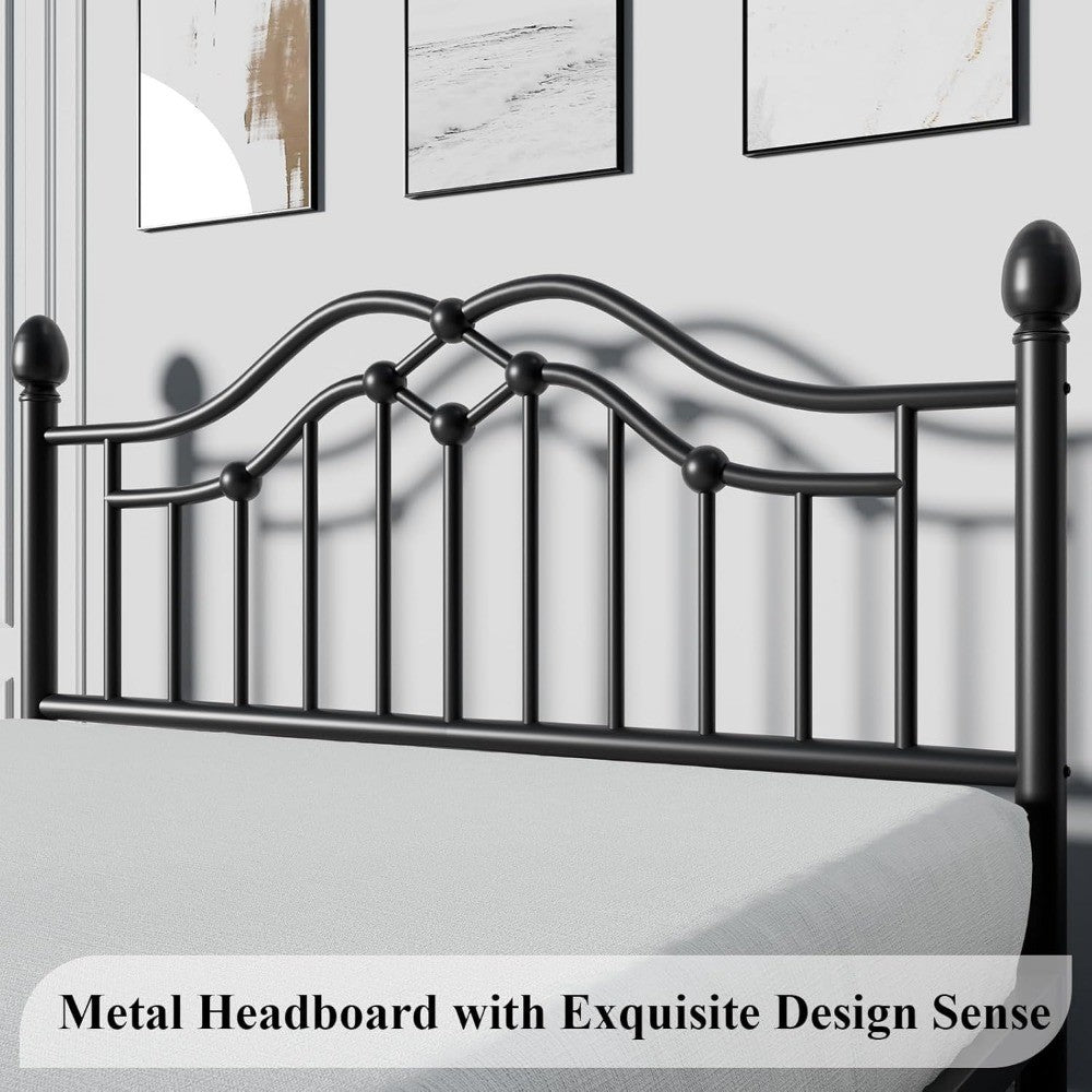 Estrutura de Cama de Casal de Metal com Cabeceira e Peseira, Estrutura de Cama Plataforma Moderna de Ferro Suporta até 544 kg, Armazenamento Embaixo da Cama, Sem