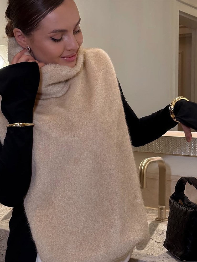 Women Solid Faux Fur Vest Crop Top Fashion Turtleneck Fluffy Short Tank Tops 2025 Winter Lady Elegant Sleeveless Jacket Coat