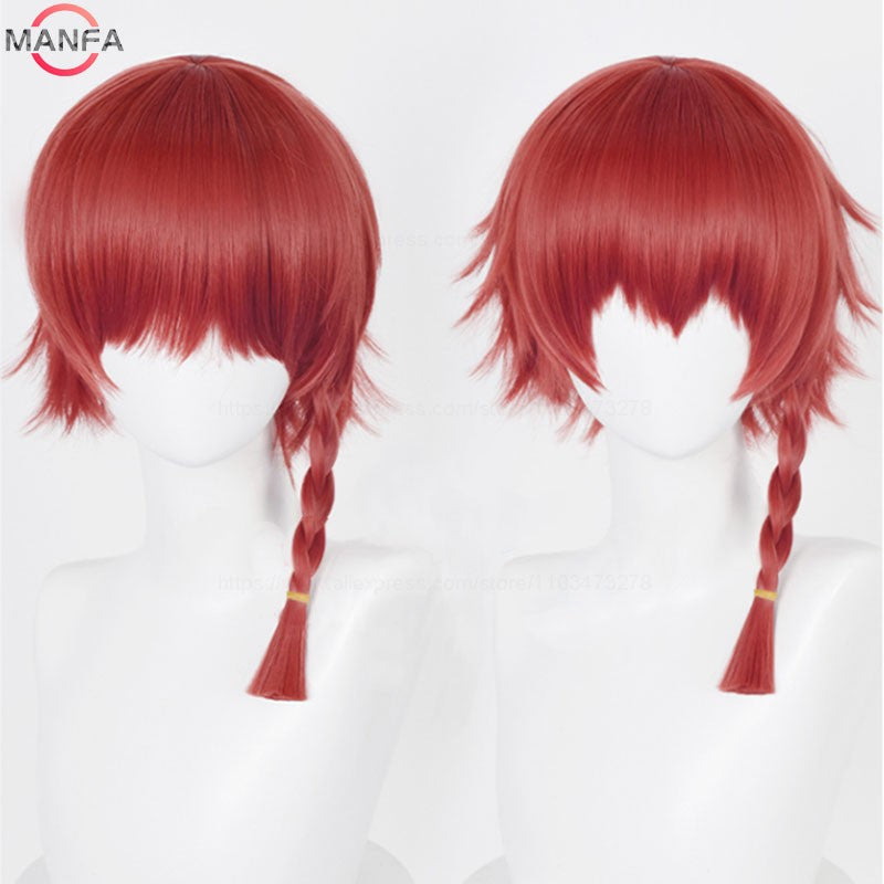 Peruca Cosplay Kurona Ranze Anime Unissex Longa 38cm Vermelha Trança Única Peruca Resistente ao Calor Perucas Sintéticas de Anime Cosplay + Touca de Peruca