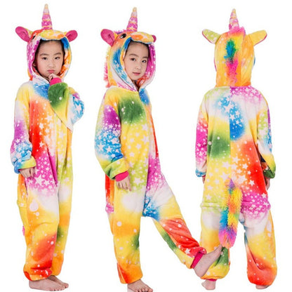 2-8Years Children's Unicorn Tiger Lion Fox Sika Deer Kigurumi Kid Onesie Pyjamas Cosplay Costumes for Halloween Carnival Party