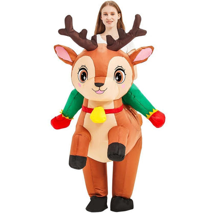 Inflatable Ride On Reindeer Costume Adult Funny Blow Up Elk Suit for Christmas Party Cosplay