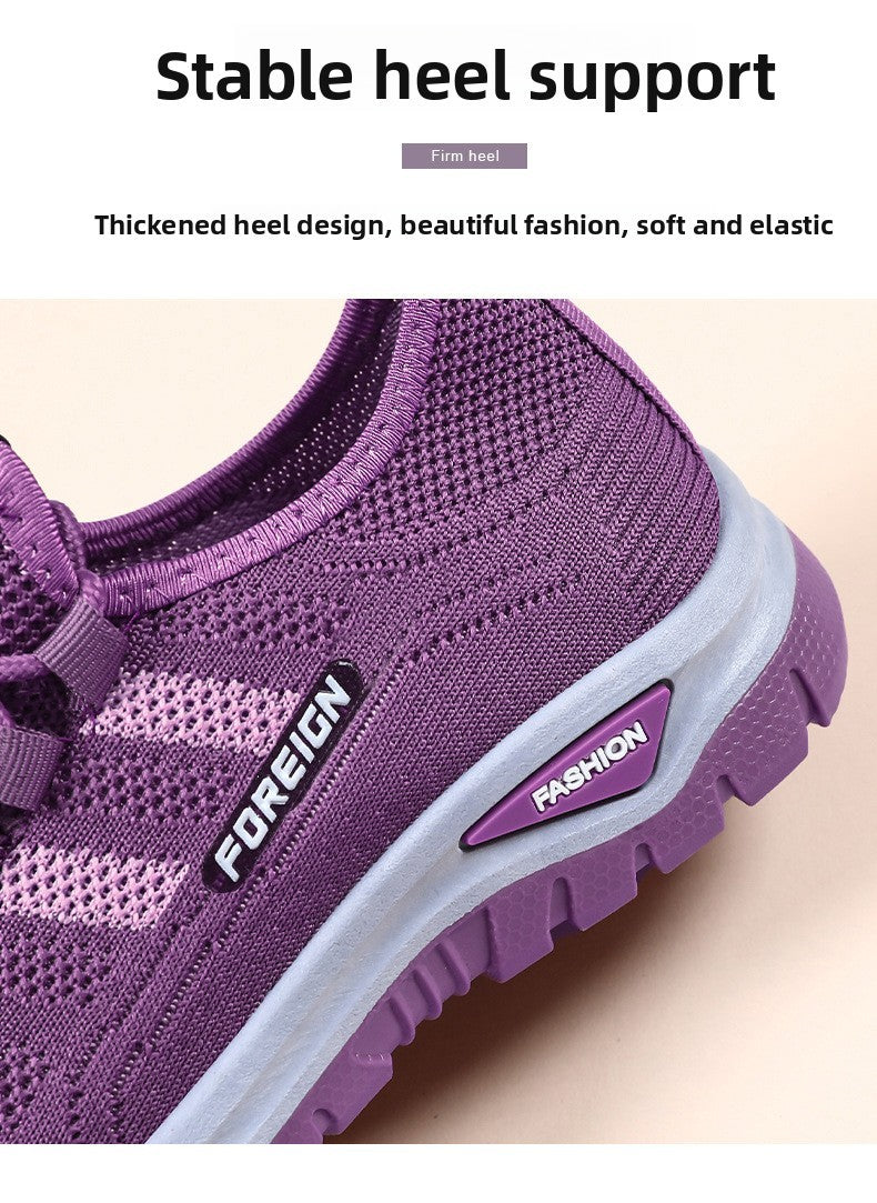Autumn Women Sneakers Fashion Lace Up Mesh Breathable Outdoor Walking Purple Round Toe Non-slip Thick Sole Tennis Shoe Mujer