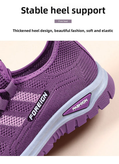 Autumn Women Sneakers Fashion Lace Up Mesh Breathable Outdoor Walking Purple Round Toe Non-slip Thick Sole Tennis Shoe Mujer