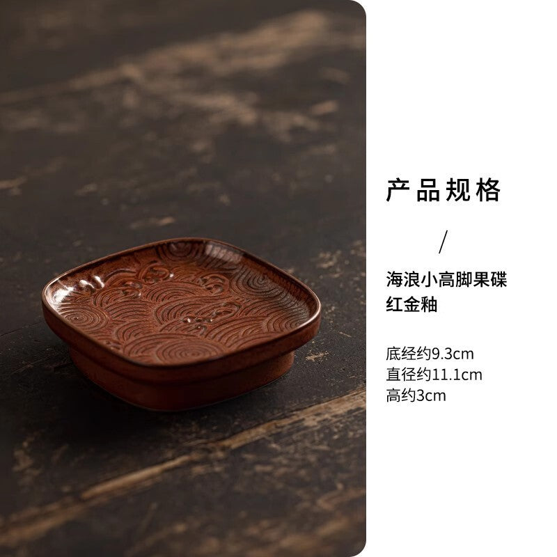 Sea Wave Little High Foot Fruit Dishes Handmade Pastry Plate Candy Bar Food Storage Tray Hospitality Dishes Cafes Ornaments Gift