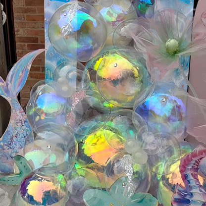 12Pcs Iridescent 4D Round Foil Balloons 22/12/10IN Holographic 4D Foil Balloons Helium Air Globos Mermaid Birthday Wedding Decor