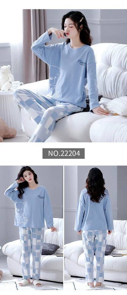 New Spring And Autumn Pajamas Women's Autumn And Winter 2 Pieces Of Long-Sleeved Trousers Set Of Home Clothing Ladies Pajamas Se