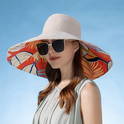Xinbaoguan 100%poliéster8240Chapéu de pescador de aba dupla alargada NOVO transfronteiriço feminino Chapéu de sol de verão Chapéu de sol fashion