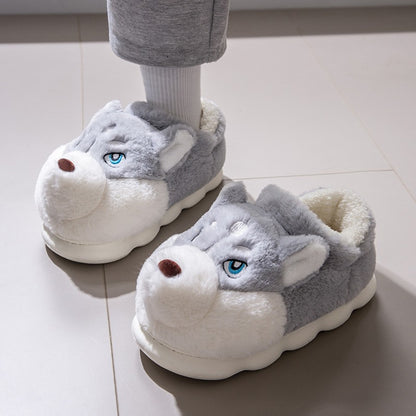 Plus Size 50 Indoor Fluffy Slippers For Women Men Winter Warm Shoes Cute Cartoon Dog Light Weight Couples Home Floor Slipper