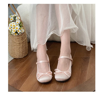 Spring Autumn Thick Heel Pink Shoes Elegant Bow Lolita College Girls High Heels  Women Sandals zapatos de mujer mary jane shoes