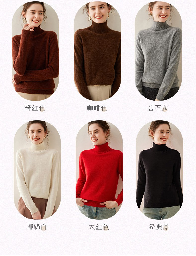Suéter de Cashmere Feminino Gola Alta Manga Comprida Pulôver de Malha 100% Cashmere Puro Suéter Básico Versão Coreana Top Feminino