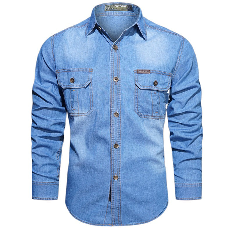 Men's Spring Denim Thin Shirt Soft Cotton Slim Fit Jeans Cowboy Streetwear Male Autumn Long Sleeve Shirts Plus Size 5XL