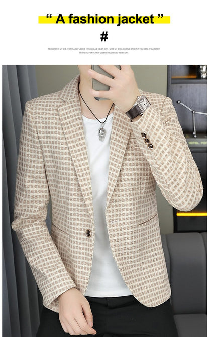 Blazer Men's Fashion Gentleman Business Outdoor Travel Plaid Slim-fit Korean Version of The Trend Handsome Youth Casual Blazer