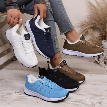 Winter Warm  Casual Sports Shoes  Women's Fleece-lined High-top Sneakers