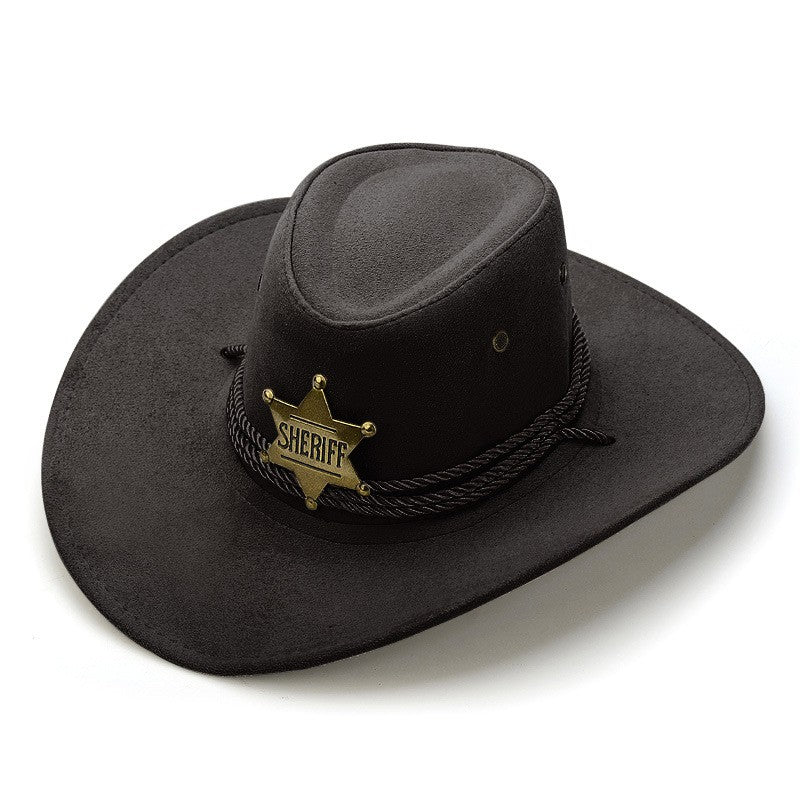 Western Cowboy Hat Retro Sheriff Cap Sunscreen With Wind Rope Hat Men And Women Horseback Riding Tourism Fishing Sunshade Cap