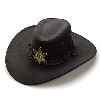 Western Cowboy Hat Retro Sheriff Cap Sunscreen With Wind Rope Hat Men And Women Horseback Riding Tourism Fishing Sunshade Cap