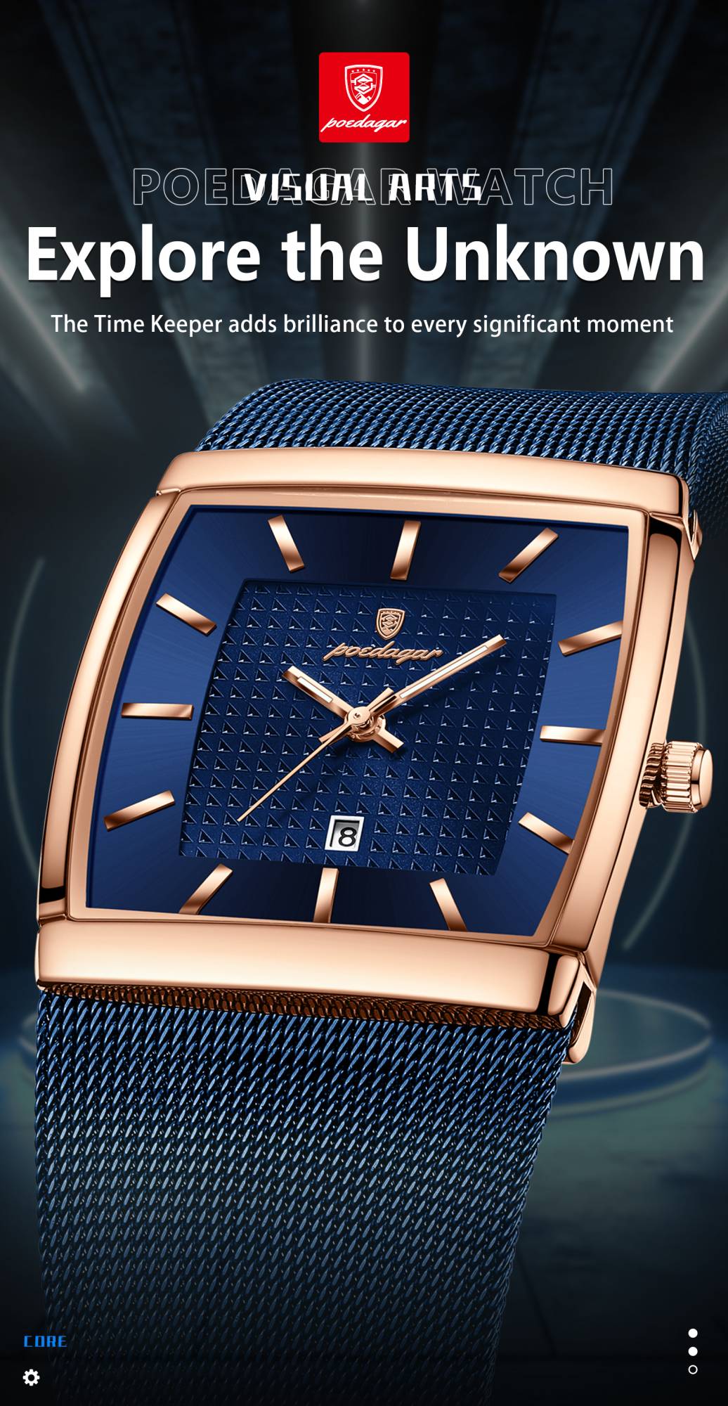 POEDAGAR Top Luxury Men Watch Stainless Steel Mesh Date Waterproof Luminous Man Wristwatch Casual Rectangle Quartz Men's Watches