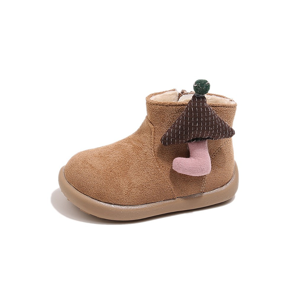 Christmas Children's Snow Boots PU Leather Vintage Girl's Plush Boots Anti-slippery Kid's Warm Padded Boots Cotton Shoes