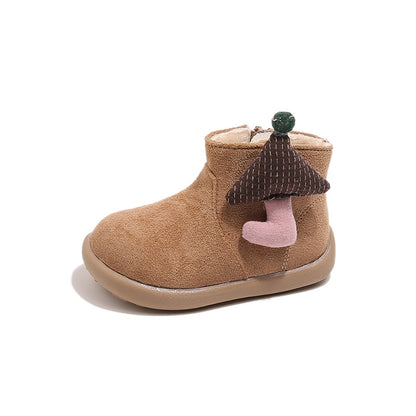 Christmas Children's Snow Boots PU Leather Vintage Girl's Plush Boots Anti-slippery Kid's Warm Padded Boots Cotton Shoes