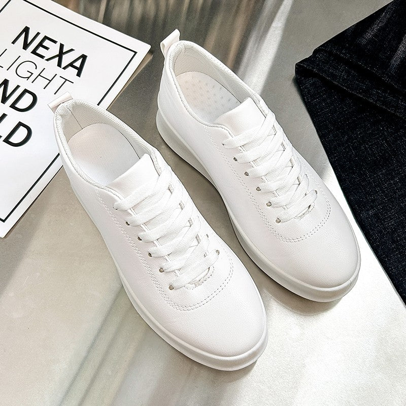 Fashion Thick Sole Black White Soft Men Leather Shoes Platform Men Casual Board Shoes Walking Sport Shoes Lightweight Work Shoes