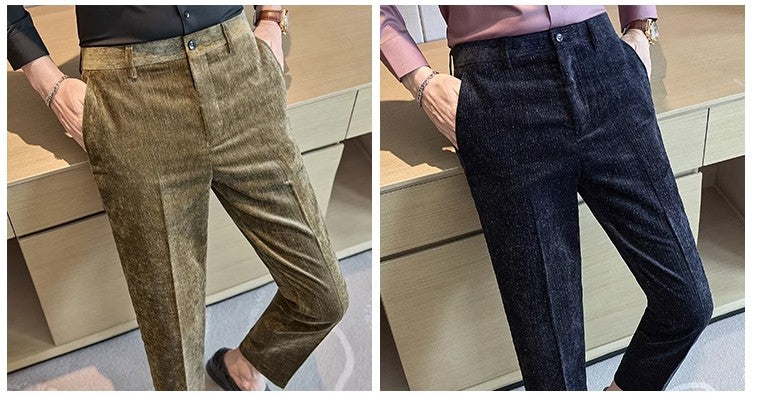 Novas calças de terno de veludo cotelê masculinas para outono e inverno moda masculina negócios sociais casamento baile festa vestido calça slim fit