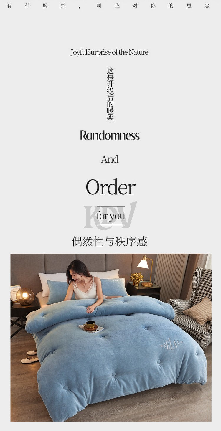 Double Sided Milk Velvet Winter Comforter Thickened Warm Double Layer Flannel King Size Quilts for Bed Solid Soft Plush Duvets