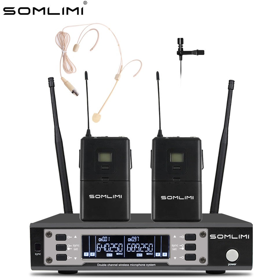 SOMLIMI EW135G4 Sistema de Microfone Sem Fio Duplo UHF Profissional para Palco Desempenho Dinâmico de Longa Distância Metal Portátil