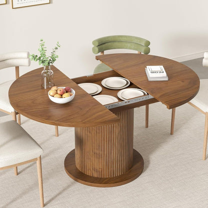 Adjustable Size Round Dining Table for 4-6, Unique Design Modern Farmhouse Kitchen Table, Circle Dining Tables