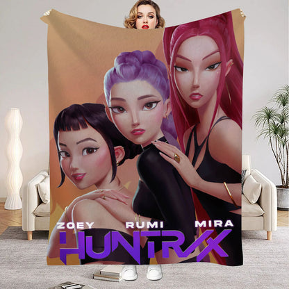 Huntrix Blankets K pop Demon Hunters Zoey Rumi Mira Soft Warm Throw Blanket Kids Living Room Couch Sofa Bed Fluffy Bedspread