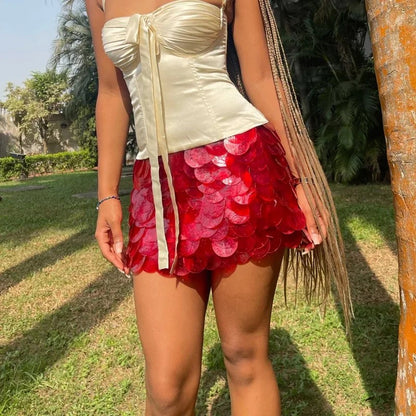 Hot Girl Party Rave Sequins Mini Skirts Women Sexy Low Rise Bodycon Skirts Y2K Coquette Sparkle Short Skirt Fashion Clubwear